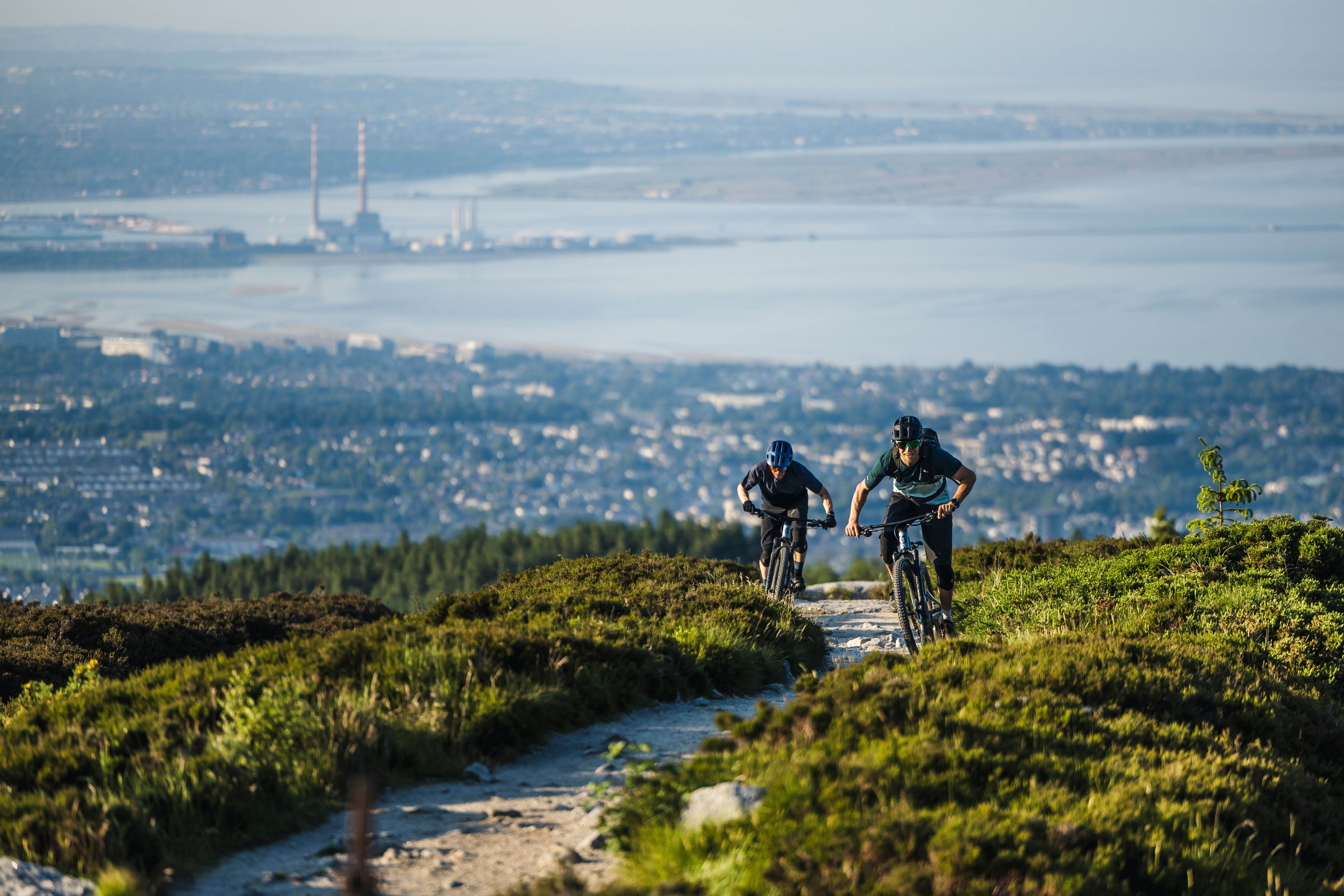 Biking at Ticknock with views of Dublin city and bay