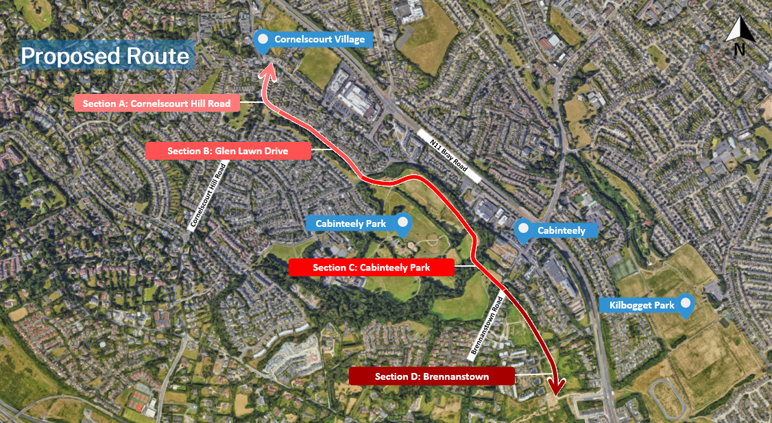 The Indicative Route map image of the Cabinteely Greenway 