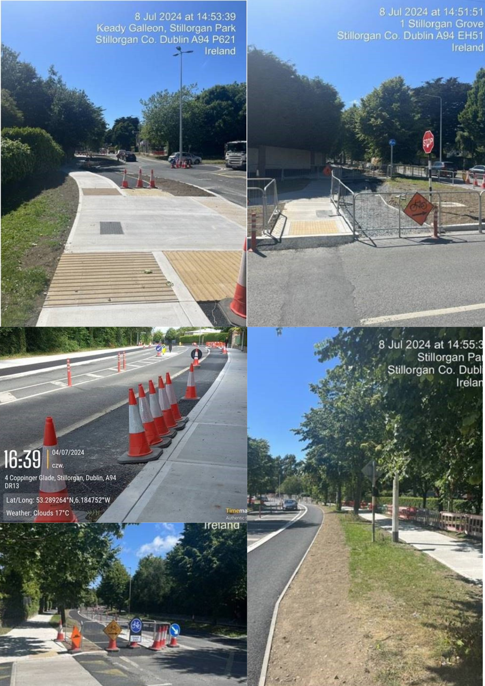 images depicting the construction process of a concrete sidewalk, showcasing various stages of development.