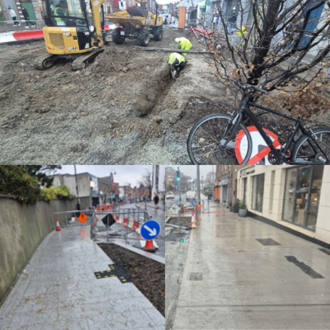 Collages of images showing road construction