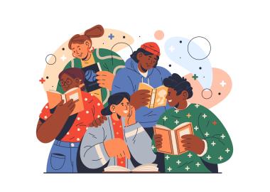 Illustration of people reading together