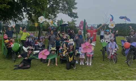 People dressed up for event cycle