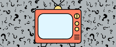 Graphic of an old fashioned television with question marks in the background