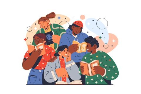 Illustration of people reading together