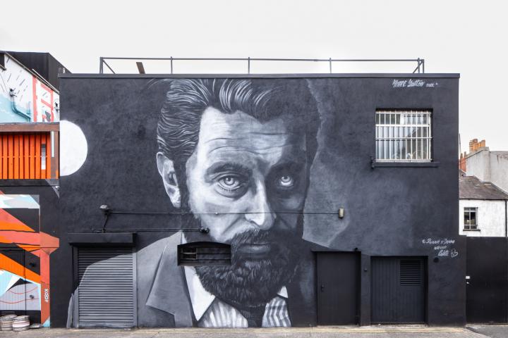 Street artist Shane Suttons homage to Dun Laoghaire native & Traditional Irish music icon Ronnie Drew, Dun Laoghaire ANSEO Walking Trail , Dun Laoghaire, Co Dublin