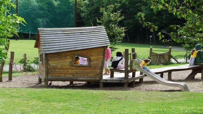 Wooden play house in Shanganagh Playground Wooden Structure in playground